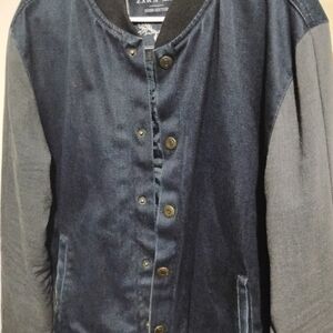 ZARA Men's Denim Couture  Jacket with Leather Sleeves Size XL